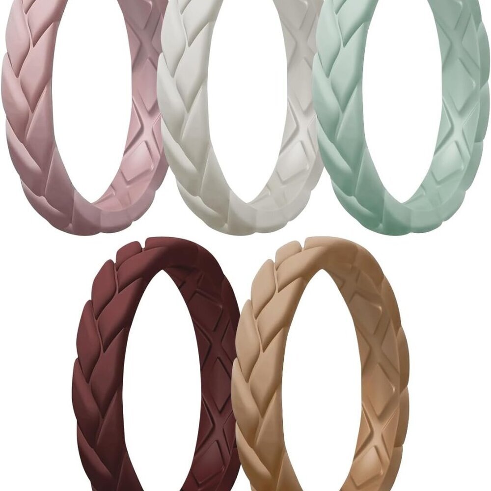 Silicone Wedding Rings For Her, Women's Rubber Bridal Sets Thin Bands, Stackable